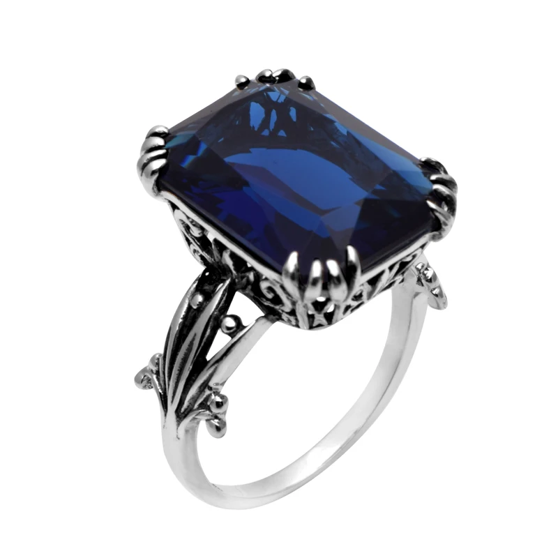 Женское Винтажное кольцо из серебра 925 пробы с сапфировым стеклом|bead ring|crystal beaded