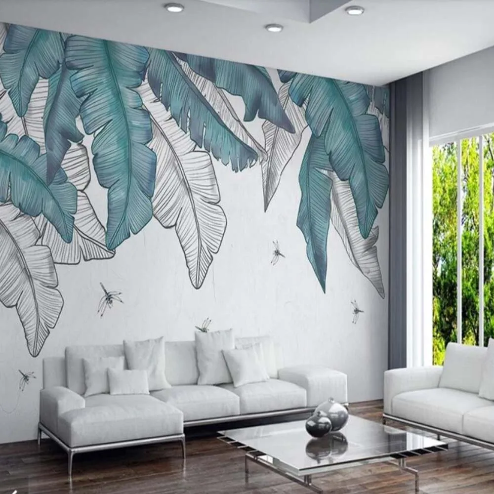 

3D Nordic Watercolor Tropical Leaves Wall Murals Art Wall Mural Decal Wall Papers Printed Wallpapers papel de parede infantil
