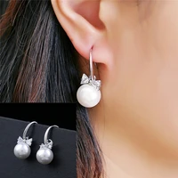 2019 new fashioncubic zirconia bow earrings pendientes silver high quality pearl jewelry girls women sliver earrings wholesale