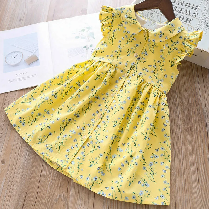 Summer Doll Collar Girls Floral Dress Flutter Sleeve Latest Baby Frock Designs Wholesale | Детская одежда и обувь