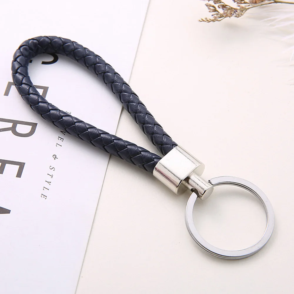 NavyBlue PF кожаный брелок ручной работы плетеный брелок держатель для ключей простые аксессуары для сумок автомобильный подарок - Название цвета: NavyBlue