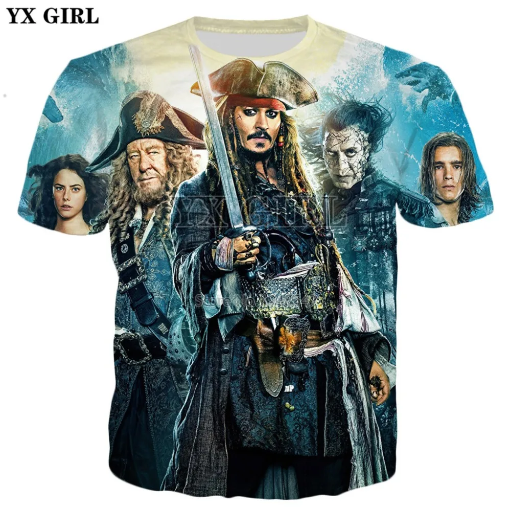 YX GIRL Jack Sparrow, футболка с 3d принтом из фильма Пираты Карибы, новинка, Мужская/женская летняя стильная повседневная футболка