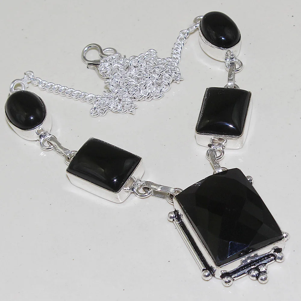 

Black Onyx Necklace Silver Overlay over Copper ,47.9cm, N1407