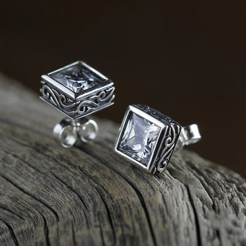 

Classic Square Cubic Zirconia 100% 925 Silver Stud Earrings For Women Fashion Party Elegant Party Stud Earrings