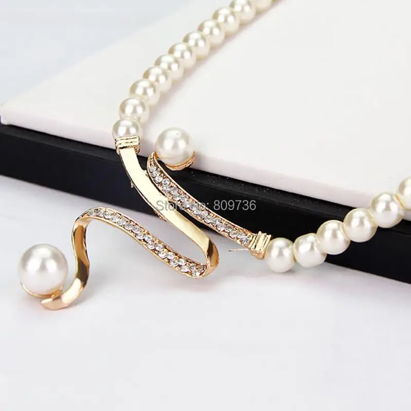 

Crystal Pearl Necklace & Earrings Wedding Party Bridal Jewelry Set For Women 2016 Silver Plated Flower Bow Chain Necklace Gift