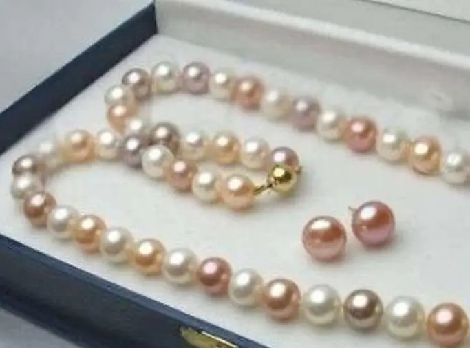 

Beautiful 8-9MM MUTICOLOR Freshwater PEARLS NECKLACE&EARRINGS SET 18"