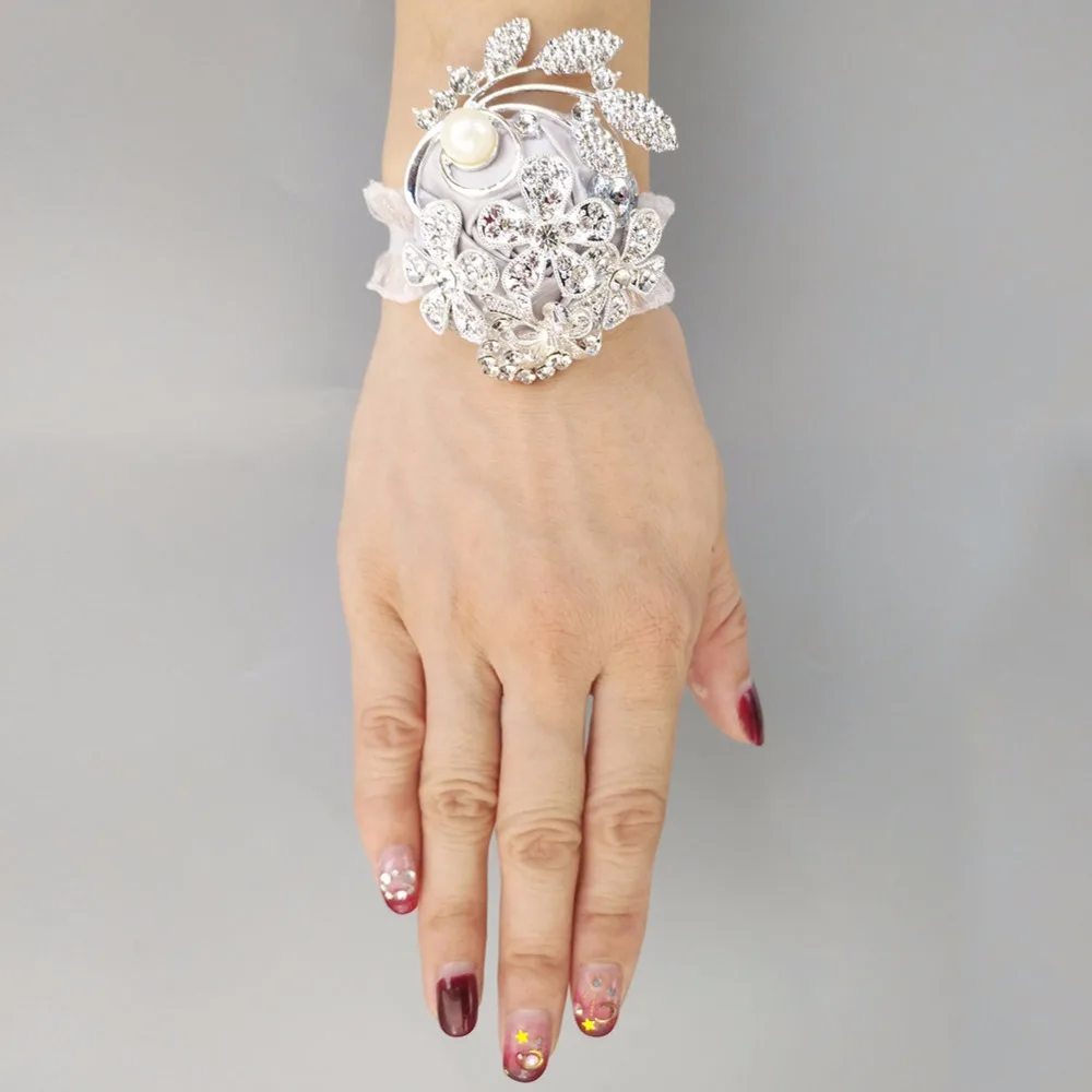 Hand Corsage Pearl Bracelet jeweled crystal bling wedding bracelets Wrist corsage Brooch Flower wrist W0888 |