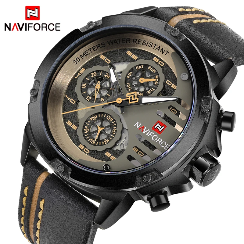 NAVIFORCE Для мужчин s часы лучший бренд класса люкс Водонепроницаемый 24 часа в сутки