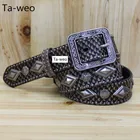 Модный Полосатый ремень унисекс из Искусственной Змеиной кожи, женские ремни из натуральной кожи, дизайнерские ремни высокого качества для мужчин, ретро ремень с заклепками