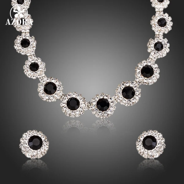 Азора классический черный соответствовать Clear Cubic Zirconia кулон ожерелье и серьги