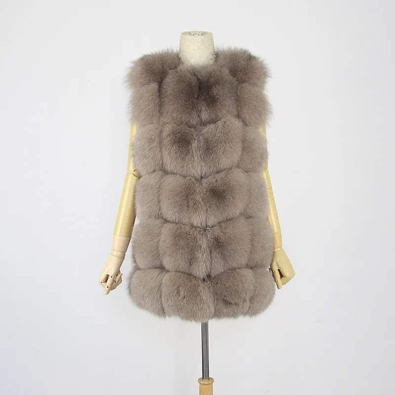 dark khaki QIUCHEN PJ8046 натуральный Лисий мех женский зимний жилет толстый 70 см длинный жилет с круглым вырезом женский модный жилет высокое качество натуральный мех жилет Горячая Распродажа - Цвет: dark khaki