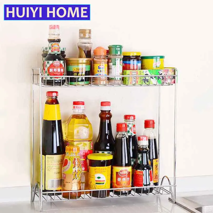 Huiyi домашний двухслойный стеллаж для специй металлический кухонный Органайзер