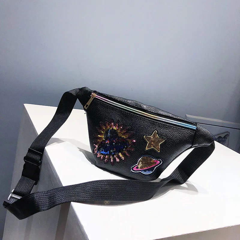 2019 модная женская поясная сумка из искусственной кожи с рисунком черного цвета