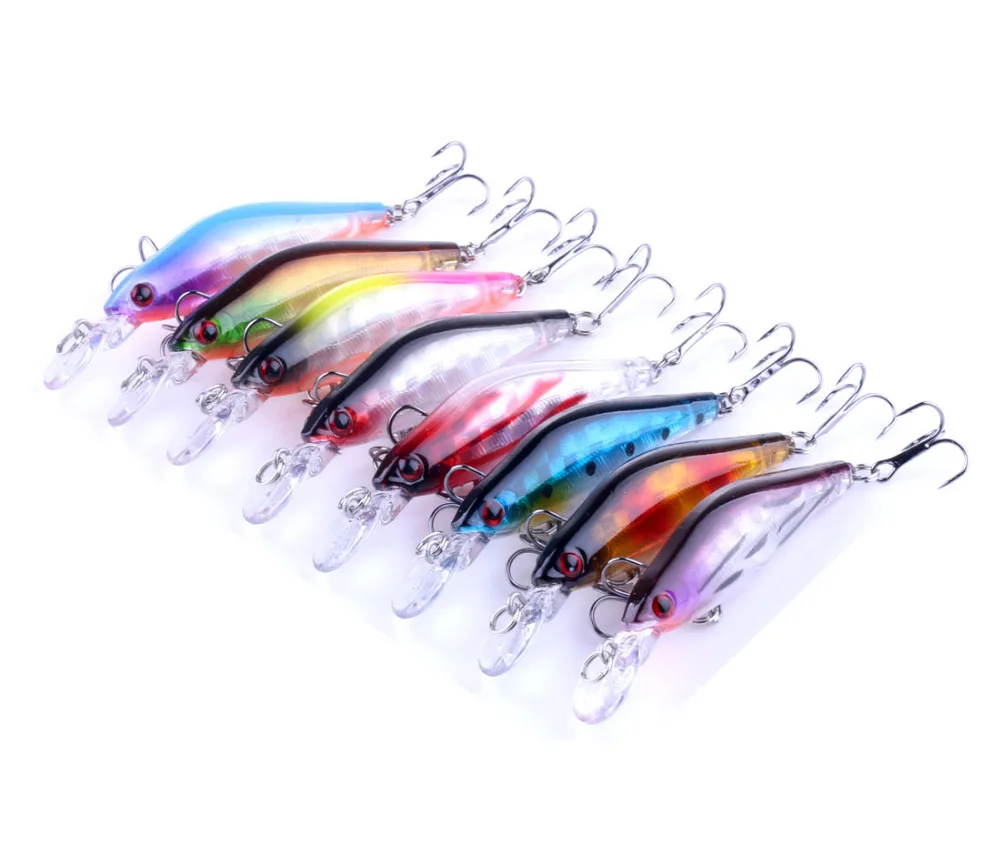 

8pcs 8CM 6.2G Minnow Fishing Lure Crank Bait Hook Bass Crankbait Tackle 3D Eyes Aftificial Swimcait Pesca Lures