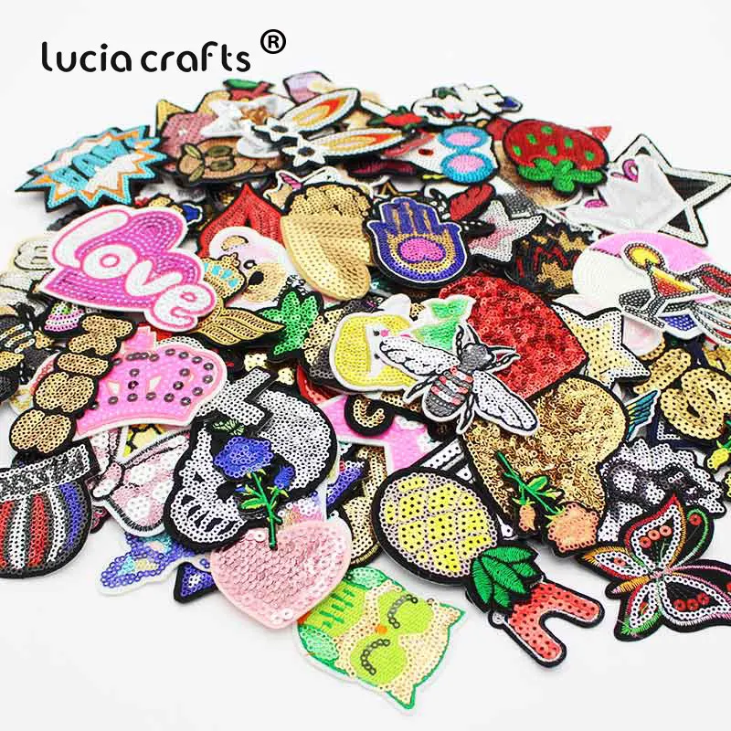 

Lucia crafts 12pcs Sequins Applique Random Styles Embroidered Fabric Iron-on Patches for kids Clothing L0305