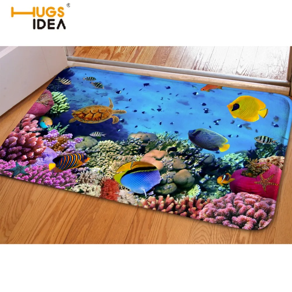 HUGSIDEA 3D печать домашний декор напольный коврик ванной Tapis тропическая рыба