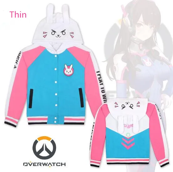 Розовый Overwatch Косплэй прекрасный D. Va Для женщин молния толстовка с пуговицами с капюшоном Для женщин Повседневная спортивная одежда, костюм с принтами из аниме, Новинка - Цвет: Розовый