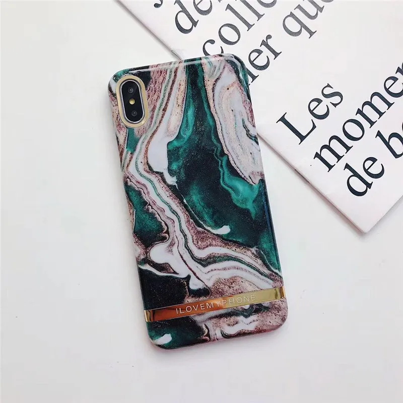 Блестящий Агат мрамор чехол для iPhone 7 Чехол глянцевый Жесткий пластик 6 6s 8 plus X XR XS