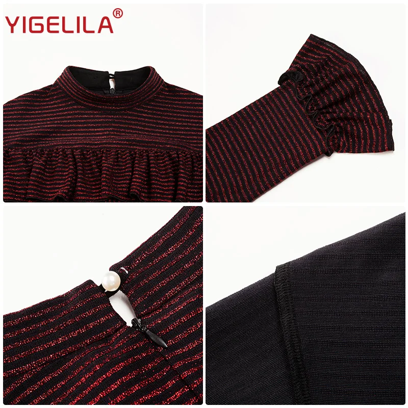 Женское платье до середины икры YIGELILA облегающее бальное в полоску с круглым