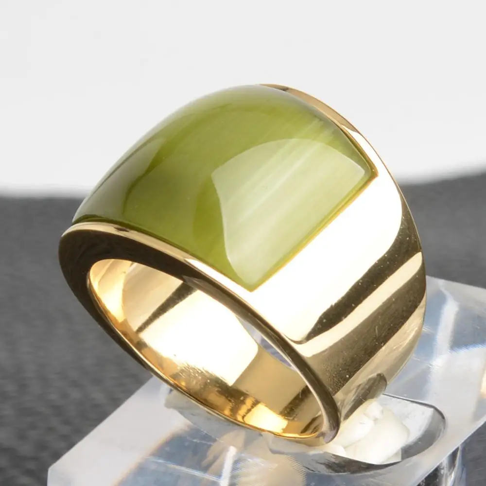 Стиль Martick стальное роскошное большое кольцо Сияющие опалы кольца Bague для женщин ювелирный камень кольцо никогда не выцветает Топ - Цвет основного камня: Army Green