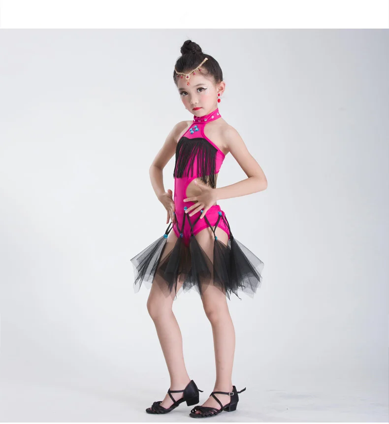 

2018 New children's Latin dance dress dress gauze girls Latin costume tassel girl practice performance performance clothing