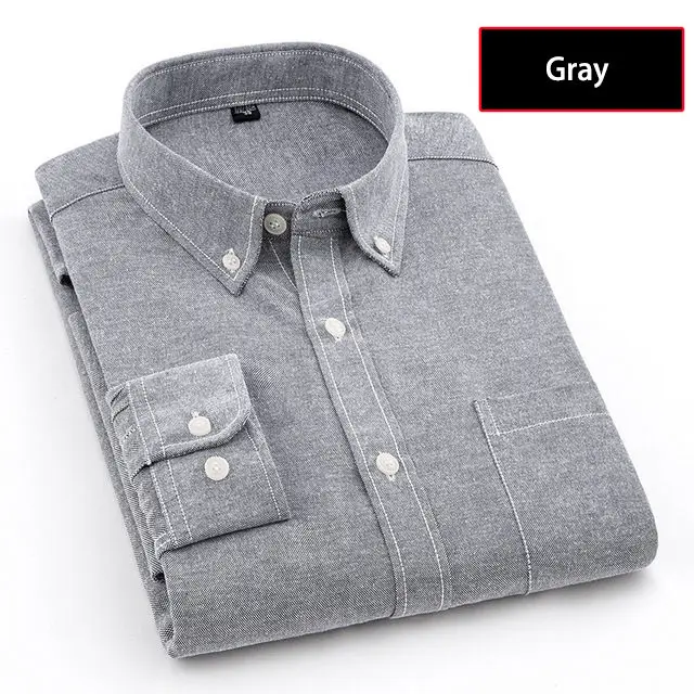 Gray Shirt 8 цветов, простые мужские рубашки с длинным рукавом, повседневные, осень-весна, хлопок, Оксфорд, деним, мужские рубашки, плюс размер, M-5XL, одноцветные, мулс, брендовая одежда - Цвет: Gray Shirt