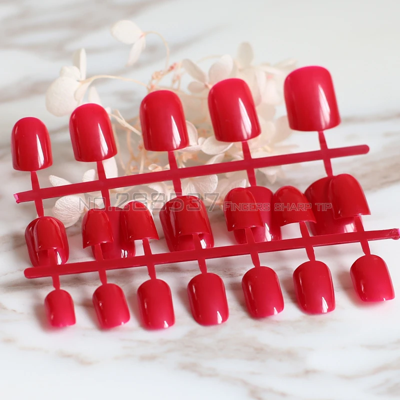 Накладные акриловые ногти SS256 24 шт. красная и средняя поверхность блестящая