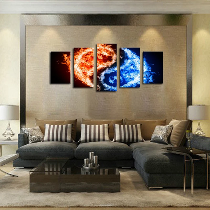 5 панелей (без рамки) холст искусство на стену красочные Тай Чи картины Краска