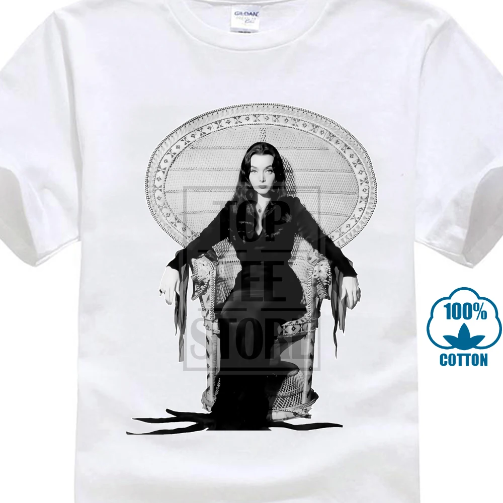 Белый Morticia Addams/семейная Винтажная Футболка B& W, хлопковая Футболка с принтом - Цвет: Белый