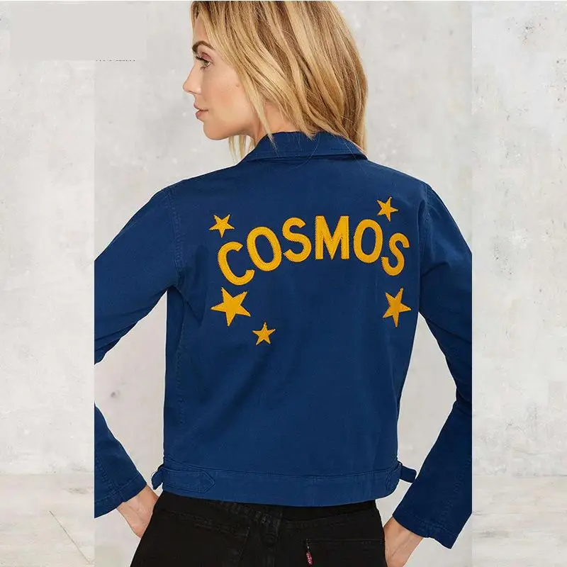 Мода 2018 Для женщин одноцветное пальто куртки осень-весна Темно-синие короткая