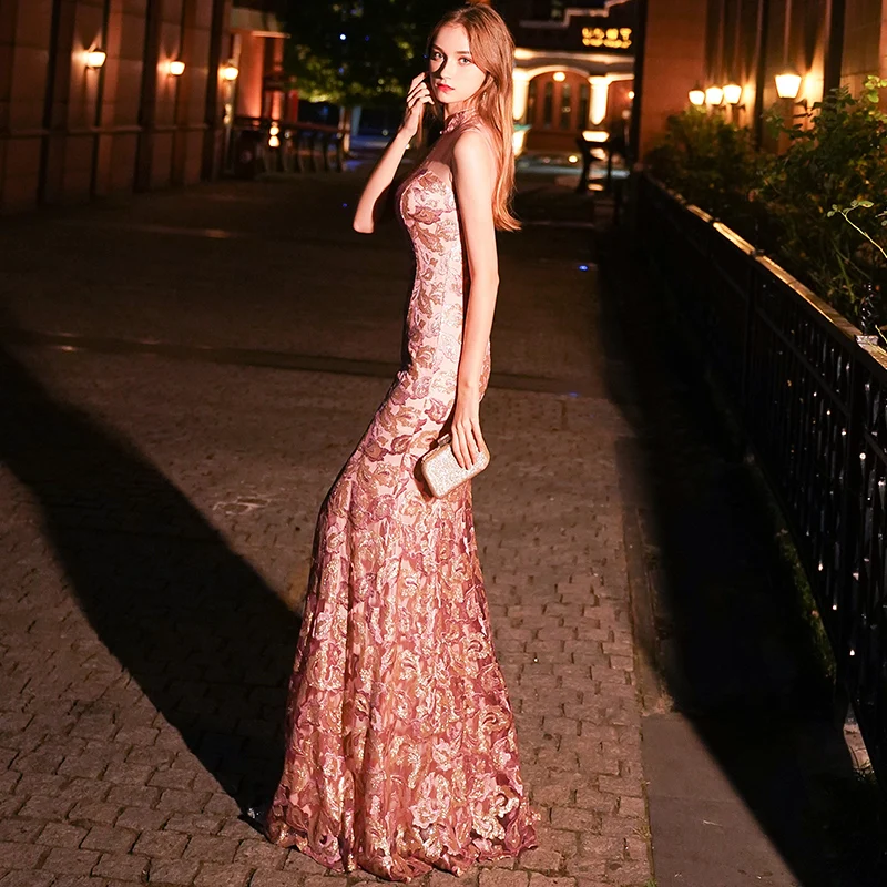Sexy Mermaid Evening Dress Robe Longue Vestido De Festa High Neck Dresses Long 2019 Party Gowns Soiree | Свадьбы и торжества