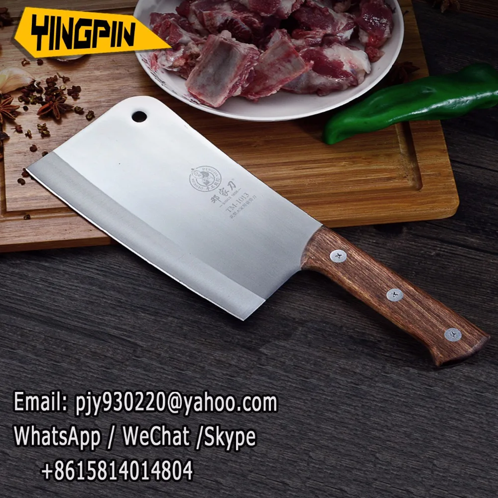 

rofessional Bone Cleaver Knife A Stainless Steel Wood Handle Heavy Duty Chinese Kitchen Knife Chef Knife Meat Cutter.