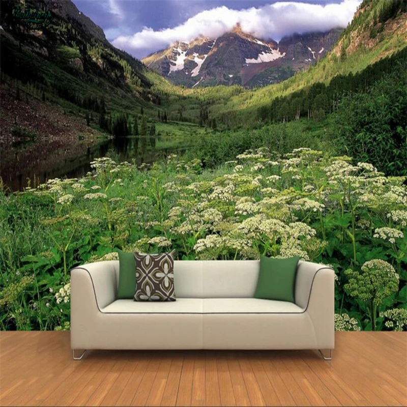 

beibehang Large-scale custom wallpaper 3D HD landscape between the mountains of white wildflowers backdrop decoration