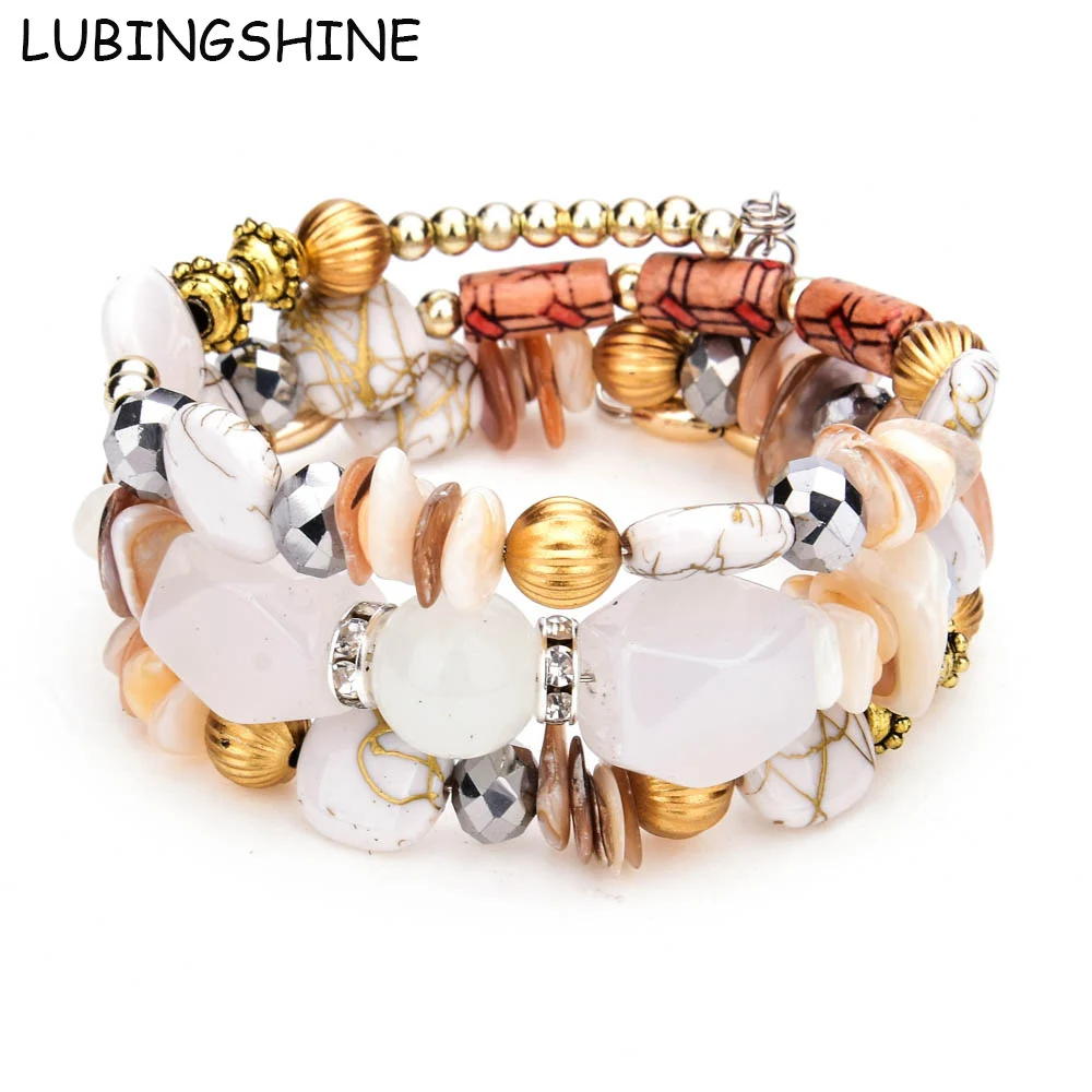 Винтажные женские браслеты манжеты LUBINGSHINE эластичные из смолы и камней