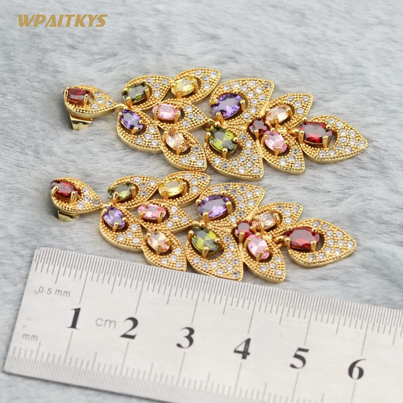 WPAITKYS Long Earrings for Women wedding Multicolor Cubic Zirconia Gold Color Earring Fashion Jewelry Free Gift Box | Украшения и