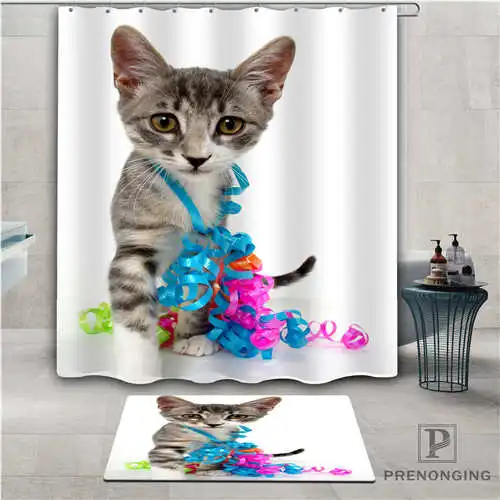 На заказ милый кот (1) водонепроницаемый занавеска для душа коврик дома ванной