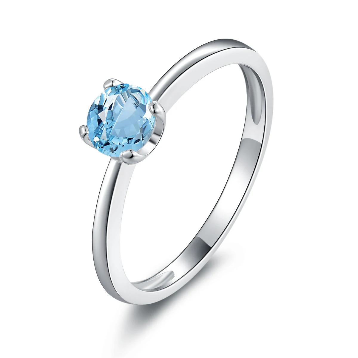 

QYI Natural Sky Blue Topaz Ring Round Shaped Engagement Fashion Rings for Women 925 Sterling Silver Blue Gemstone Jewelry