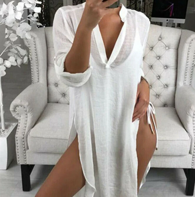 Блузка Женская Длинная с рукавом до локтя повседневный мешковатый топ