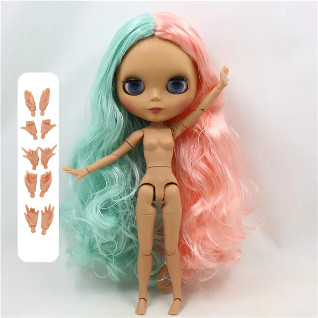 Фабрика blyth кукла 1/6 bjd шарнир тело темная кожа матовое лицо, мята и розовые волосы, 30 см BL4006/1010 - Цвет: doll with hand A
