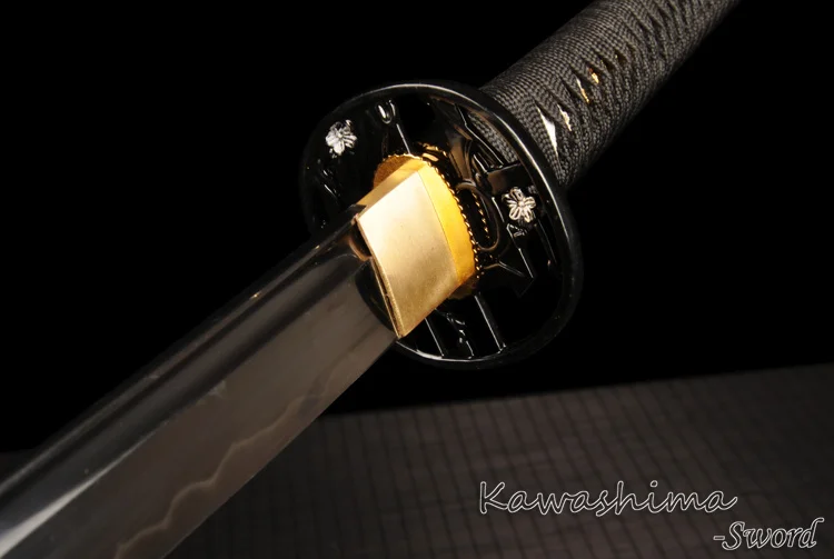 

Handmade Katana 1095 Steel Clay Temper Painting Black Gold Scabbard Real Japanese Samurai Sword Cutting Ready