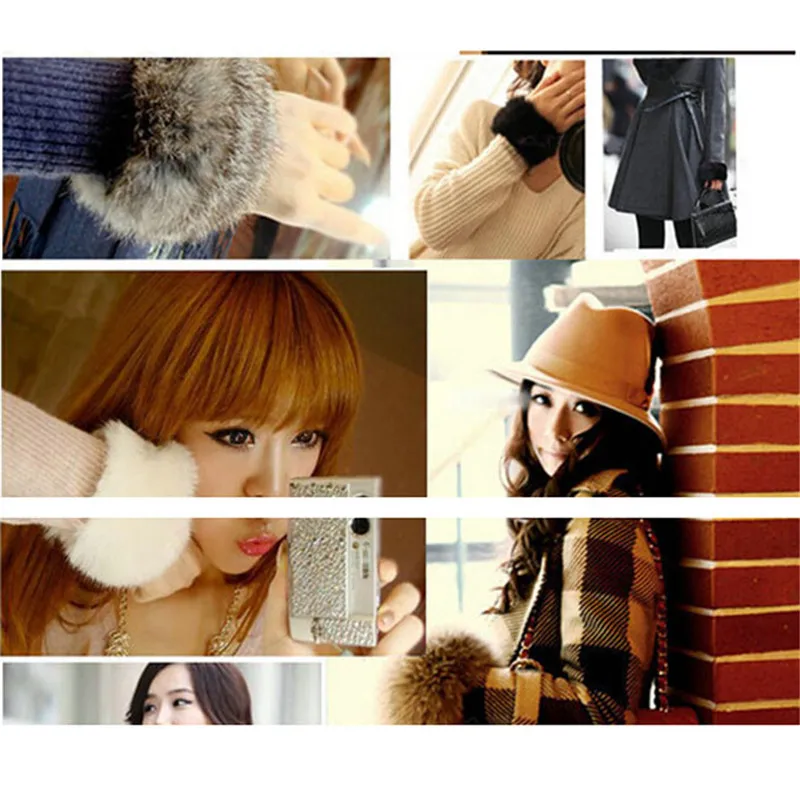 1 пара эластичных нарукавников с искусственным кроличьим мехом зимние теплые