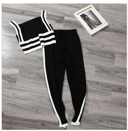 Женский полосатый топик комплект со штанами короткая стильная рубашка с ремнями