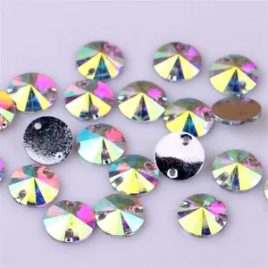 10 мм до 20 мм круглые прозрачные кристаллы AB Пришивные бусины из смолы Пришивные кристаллы со стразами с 2 отверстиями для одежды платья
