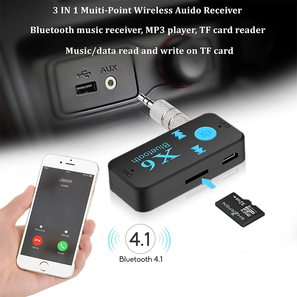 Автомобиль Беспроводной Handsfree 4 1 + EDR Bluetooth Music Receiver Поддержка TF карты