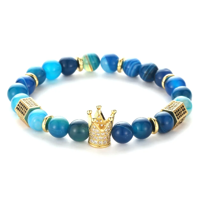 Мужской браслет с бусинами из натурального камня и фианита | Украшения