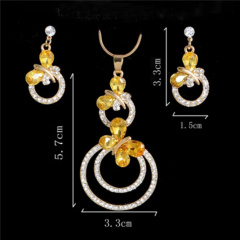 Женский комплект свадебных украшений набор из золотистого золота с желтым