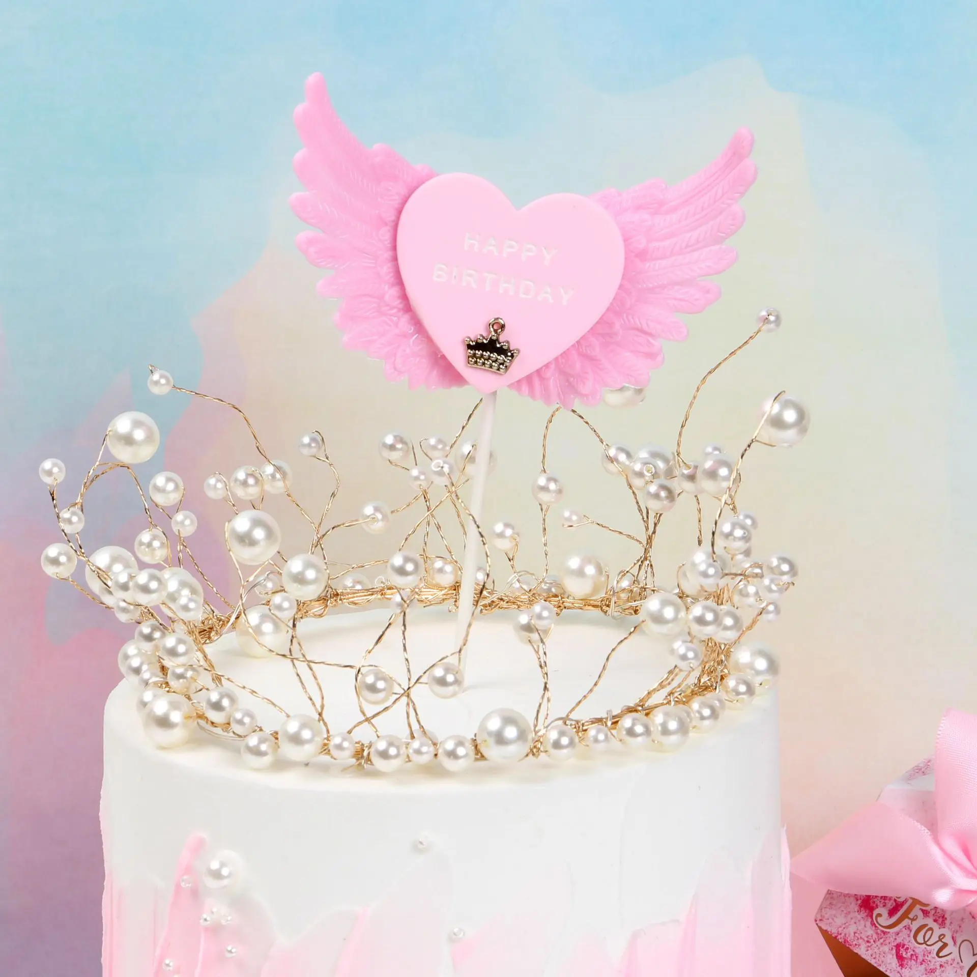 Ангел крыло в форме сердца листок вкладыш торт Топпер украшения Дети День