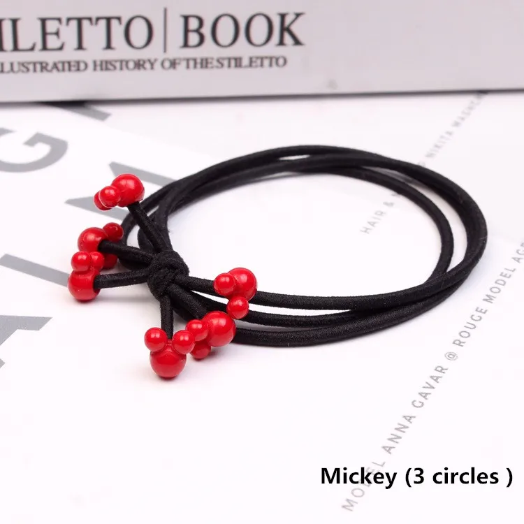 Mickey(3 circles) 5 шт./компл. для девочек, детские эластичные резинки для волос, красные бусины, заколки для волос, держатель хвоста, милое сердце, Микки, аксессуары для волос, резинки - Цвет: Mickey(3 circles)