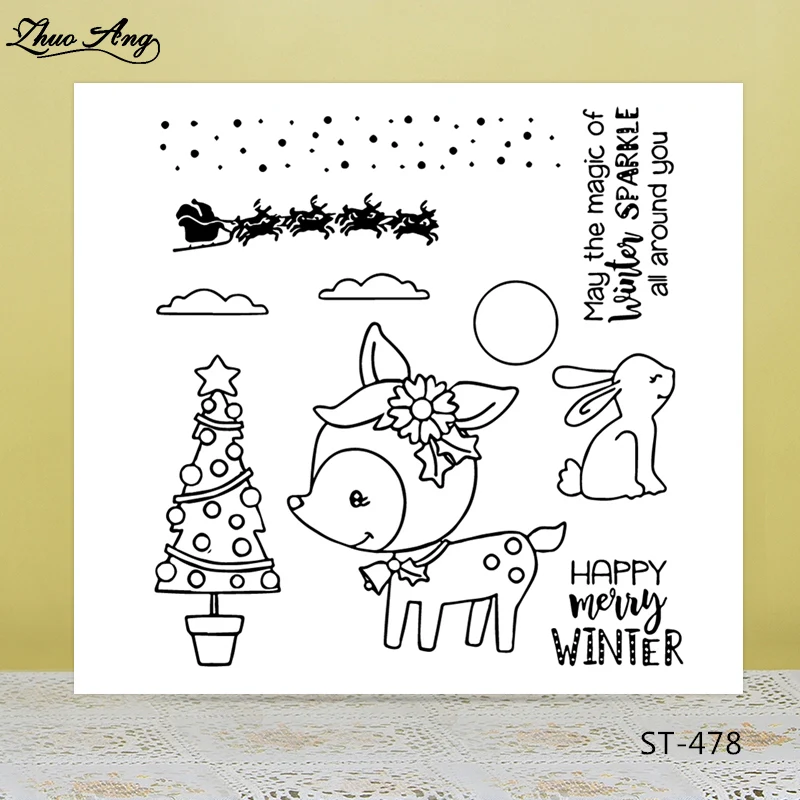 

Christmas Deer Transparent Rubber Stamp/Seal for DIY Scrapbooking/Photo Album Decorative Card Making Clear Stamps Supplies