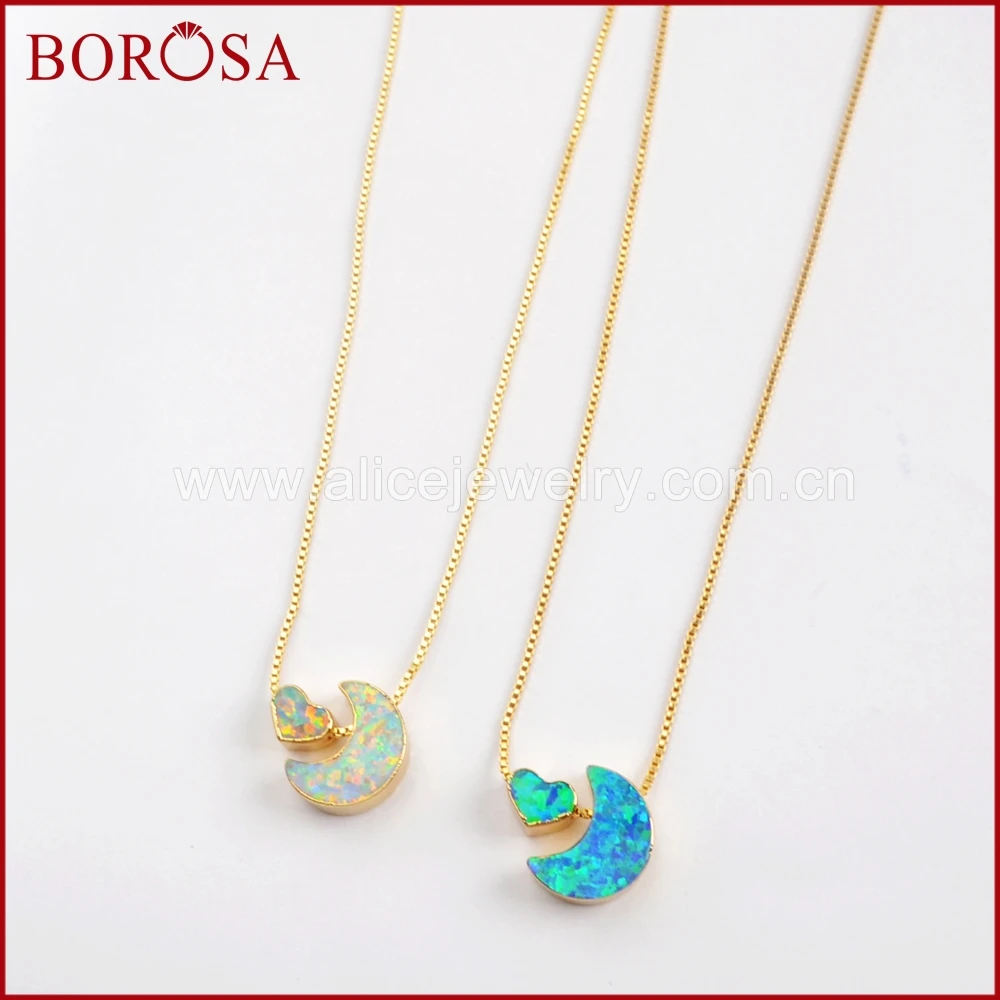 

BOROSA, 5 шт., новинка 2019, кулон в виде полумесяца и сердца, золотой цвет, мужской опал, Белый/Синий, японский Опал, Подвески, ожерелье, ювелирные и...